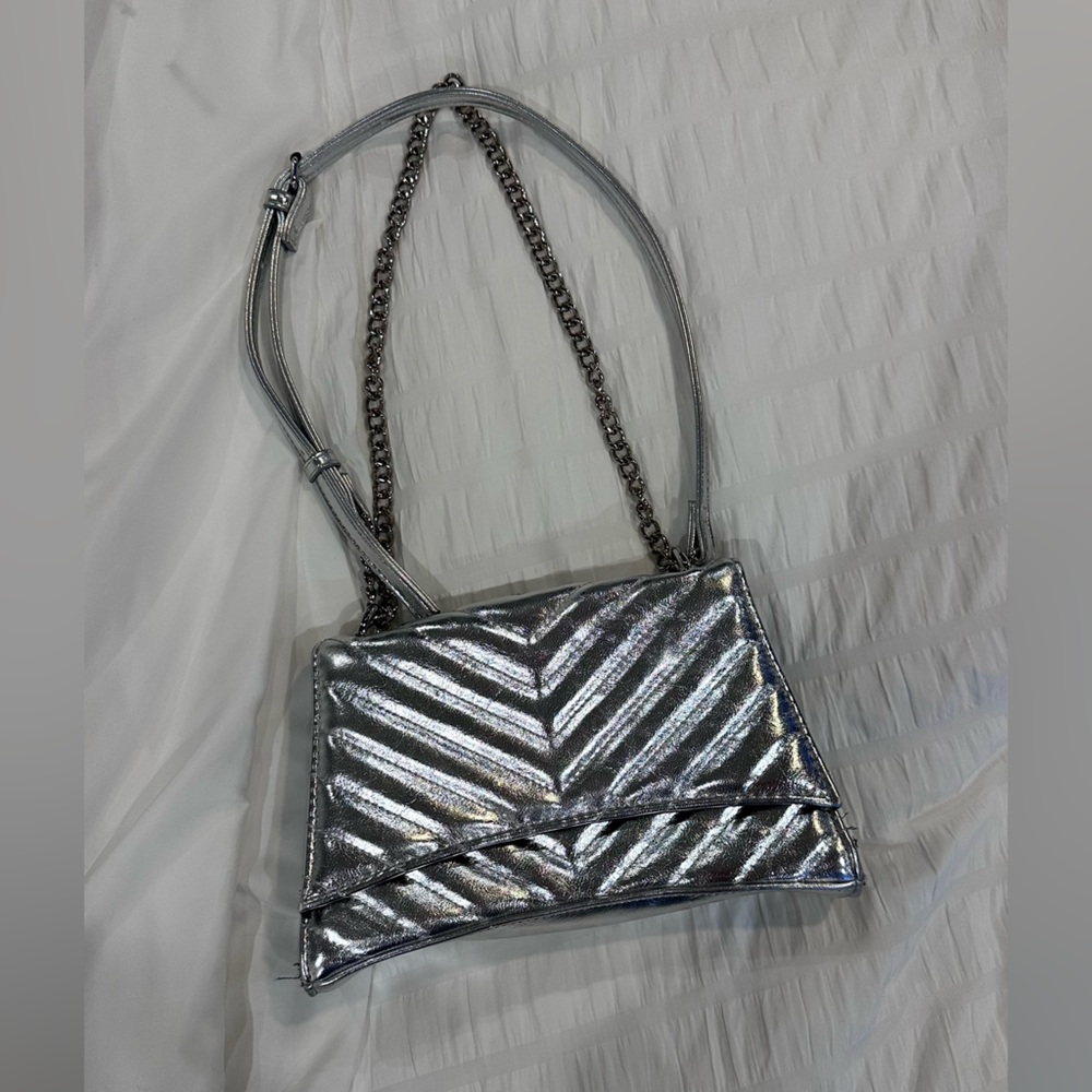 Silver Quilted Chain Shoulder Bag